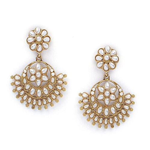 Fida Ethnic Indian Traditional Classic Gold Pearl Chand Bali Earrings, 1 Pair (Free Size)