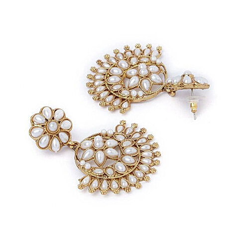 Fida Ethnic Indian Traditional Classic Gold Pearl Chand Bali Earrings, 1 Pair (Free Size)