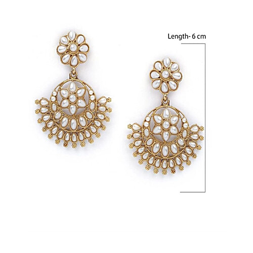Fida Ethnic Indian Traditional Classic Gold Pearl Chand Bali Earrings, 1 Pair (Free Size)