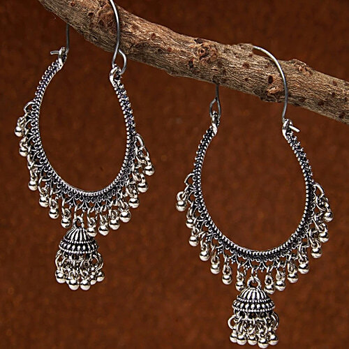 Fida Ethnic Indian Traditional Silver Jhumki Earrings, 1 Pair (Free Size) 