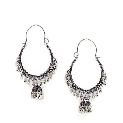 Fida Ethnic Indian Traditional Silver Jhumki Earrings, 1 Pair (Free Size) 