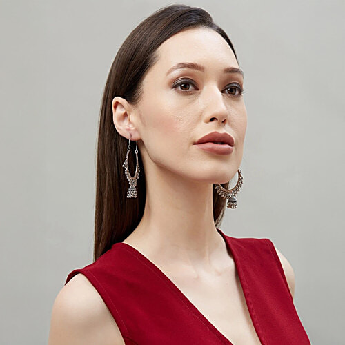 Fida Ethnic Indian Traditional Silver Jhumki Earrings, 1 Pair (Free Size) 