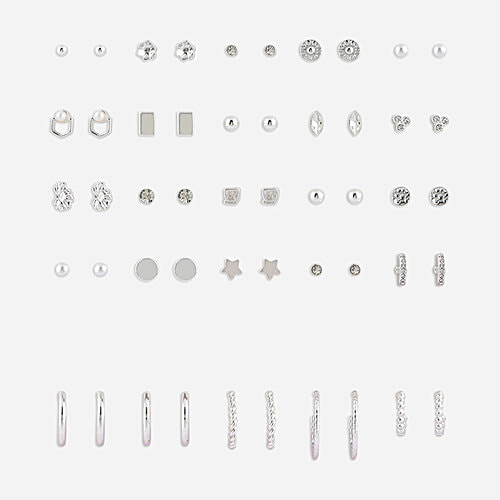ToniQ Silver-Plated Hoop & Stud Earrings For Women, 25 Pairs