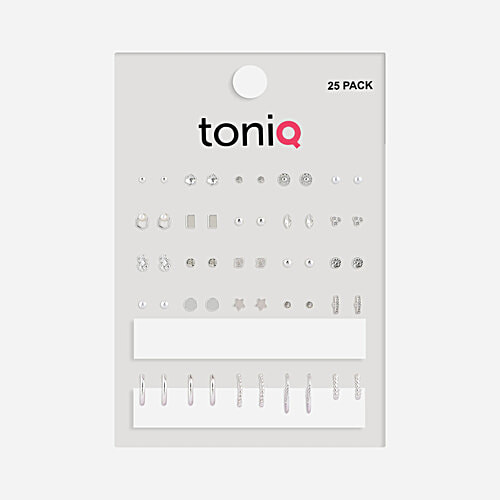 ToniQ Silver-Plated Hoop & Stud Earrings For Women, 25 Pairs