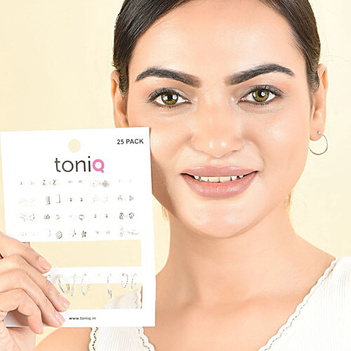 ToniQ Silver-Plated Hoop & Stud Earrings For Women, 25 Pairs