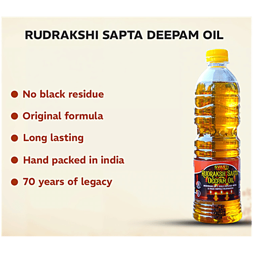 Svasti Rudraksh Sapta Deepam Oil, 900 ml  Mishram Of 7 Oils Infused With 5-Face Nepali Rudraksh
