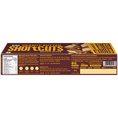 BRB Shortcuts Peanut Butter Wafer Bites - Chocolate, 100 g 16 g Protein, 24 Bites, Zero Refined Sugar, No Added Preservatives, No Artificial Flavours & Colours, Zero Cholesterol, No Trans Fat
