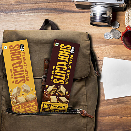 BRB Shortcuts Peanut Butter Wafer Bites - Chocolate, 100 g 16 g Protein, 24 Bites, Zero Refined Sugar, No Added Preservatives, No Artificial Flavours & Colours, Zero Cholesterol, No Trans Fat