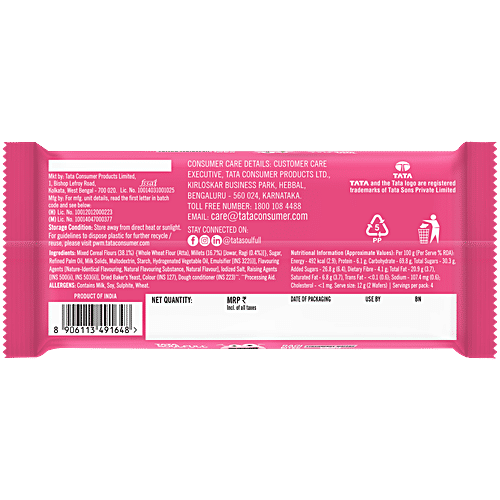 Tata Soulfull Ragi Bites Strawberry Wafers, 50 g No Maida