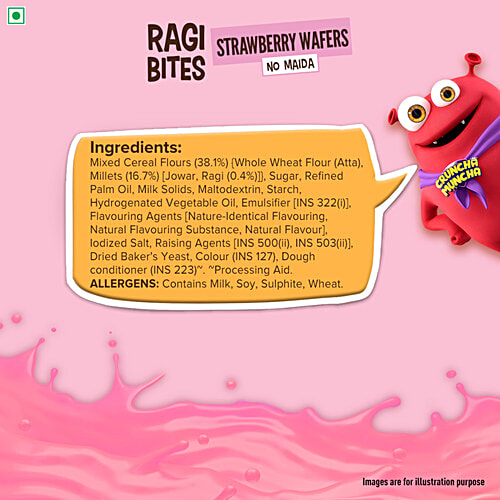 Tata Soulfull Ragi Bites Strawberry Wafers, 50 g No Maida