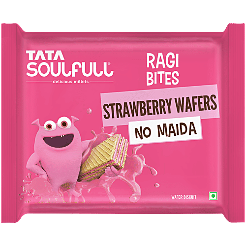Tata Soulfull Ragi Bites Strawberry Wafers, 50 g No Maida
