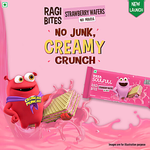 Tata Soulfull Ragi Bites Strawberry Wafers, 50 g No Maida
