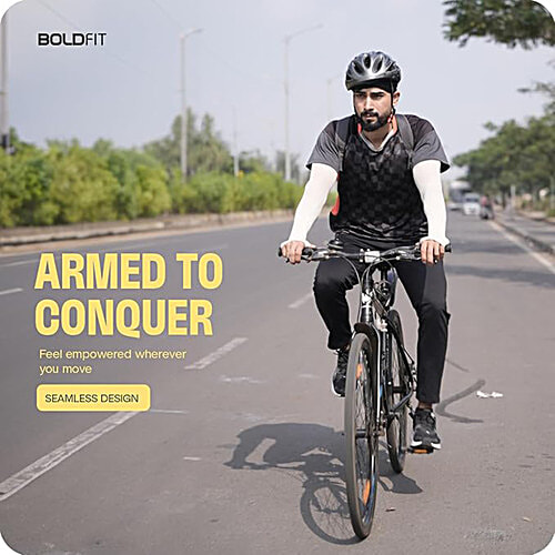 Boldfit UV Protection Hand Sleeves - With Thumb, Nylon Black, 1 Pair  