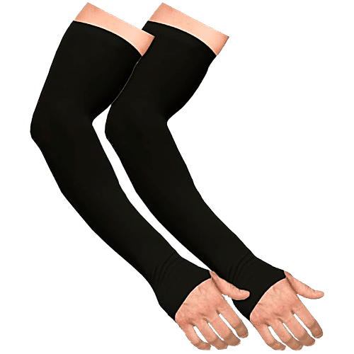 Boldfit UV Protection Hand Sleeves - With Thumb, Nylon Black, 1 Pair  