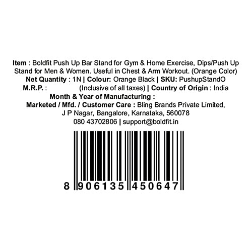 Boldfit Push Up Bar - Orange & Black, 1 Pair Gym Equipment for Training, Exercise Push up Stand