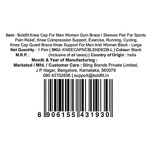 Boldfit Gym Knee Cap/Brace - L, For Women & Men, 1 Pair  Knee Pain Relief Product, Knee Support, Knee Brace, Knee Pad, Knee Guard, Knee Band and Knee Belt