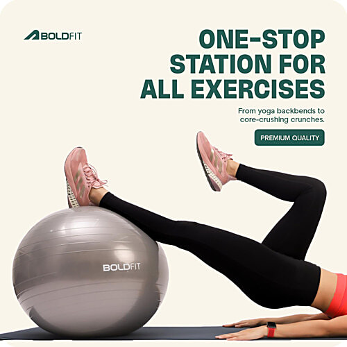 Boldfit Gym Ball - With Foot Pump, 55 cm, Grey, 1 pc  Anti Burst Exercise Ball, for Workout Yoga Ball for Women and Men Swiss Ball for Balance Stability Training, Birthing Ball for Pregnancy, Fitness