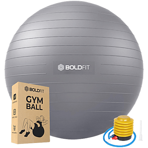 Boldfit Gym Ball - With Foot Pump, 55 cm, Grey, 1 pc  Anti Burst Exercise Ball, for Workout Yoga Ball for Women and Men Swiss Ball for Balance Stability Training, Birthing Ball for Pregnancy, Fitness