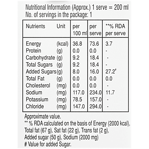 Electrorush Plus Apple Drink, 200 ml With Vital Electrolytes, Gives Instant Energy, No Preservatives, Ready To Serve Fruit Beverage