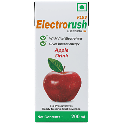 Electrorush Plus Apple Drink, 200 ml With Vital Electrolytes, Gives Instant Energy, No Preservatives, Ready To Serve Fruit Beverage