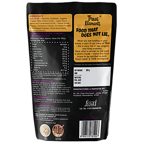 True Elements Thandai Mix - Ready To Drink, 200 g  Sweetened with Jaggery, 37% Almonds & Cashews, 32% Less Sugar