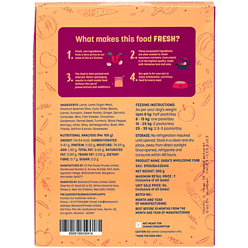 Heads Up for Tails Sara's Wholesome Mutton Biryani Dog Food, 300 g  