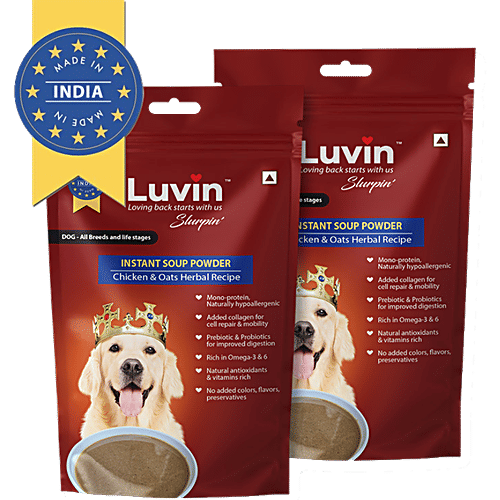 Luvin Slurpin' Chicken & Oats Instant Soup Powder - For Dogs, 120 g (Pack of 2) Rich in Omega 3 & 6, Prebiotic & Probiotics, No Added Colours, No Added Flavours & Preservatives, Mono-Protein