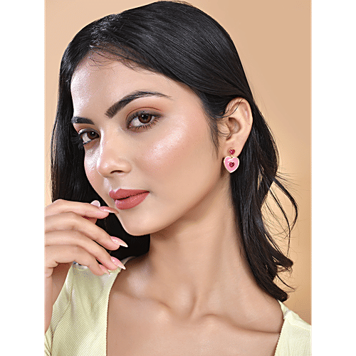 Voylla Pink Heart Drop Earrings, 1 Pair