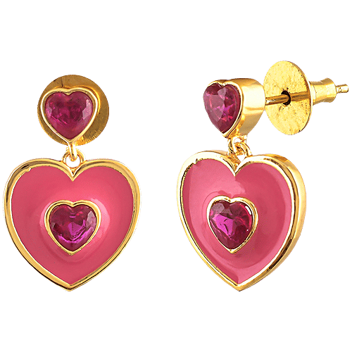 Voylla Pink Heart Drop Earrings, 1 Pair