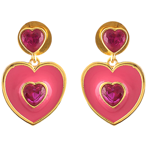 Voylla Pink Heart Drop Earrings, 1 Pair