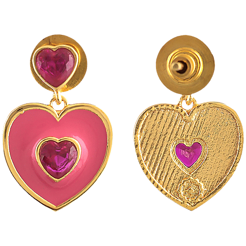 Voylla Pink Heart Drop Earrings, 1 Pair