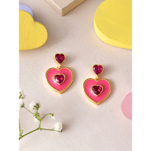 Voylla Pink Heart Drop Earrings, 1 Pair