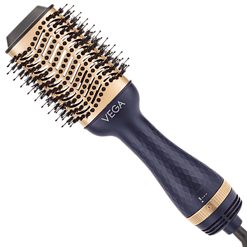 Vega Pro Volumizer Hair Dryer Brush VHSD-02 - For Women, 3 Heat/2 Speed, Blue & Gold, 1 pc Tangle-free Bristles with Massage Ball Tips, Ceramic Tourmaline Styling Surface