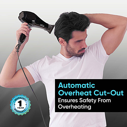 Vega Hair Dryer VHDP-02 - Pro Touch 1800-2000W, 2 Heat/2 Speed Settings, Black, 1 pc 2 Detachable Nozzles, Automatic Cut-out