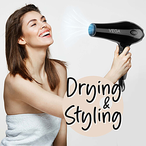 Vega Hair Dryer VHDP-02 - Pro Touch 1800-2000W, 2 Heat/2 Speed Settings, Black, 1 pc 2 Detachable Nozzles, Automatic Cut-out