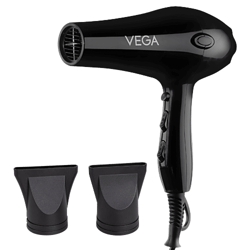 Vega Hair Dryer VHDP-02 - Pro Touch 1800-2000W, 2 Heat/2 Speed Settings, Black, 1 pc 2 Detachable Nozzles, Automatic Cut-out
