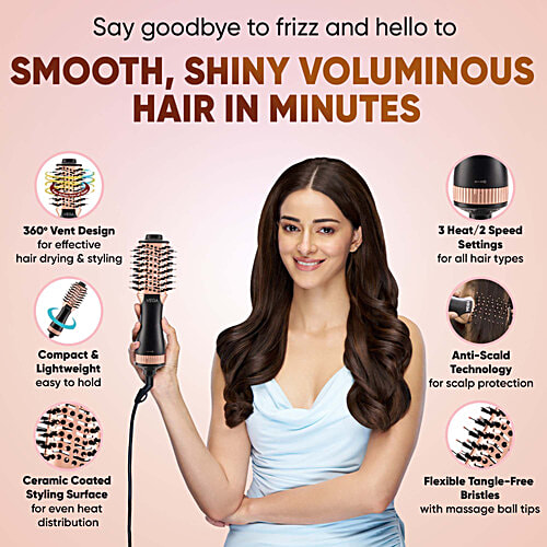 Vega LitStyle L3 Volumizer Hair Dryer Brush VHSD-03 - For Women, Black & Gold, 1 pc 3 Heat/2 Speed Settings, Ceramic Coated Styling Surface, Tangle-Free Bristles