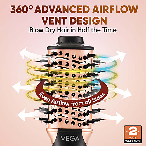 Vega LitStyle L3 Volumizer Hair Dryer Brush VHSD-03 - For Women, Black & Gold, 1 pc 3 Heat/2 Speed Settings, Ceramic Coated Styling Surface, Tangle-Free Bristles