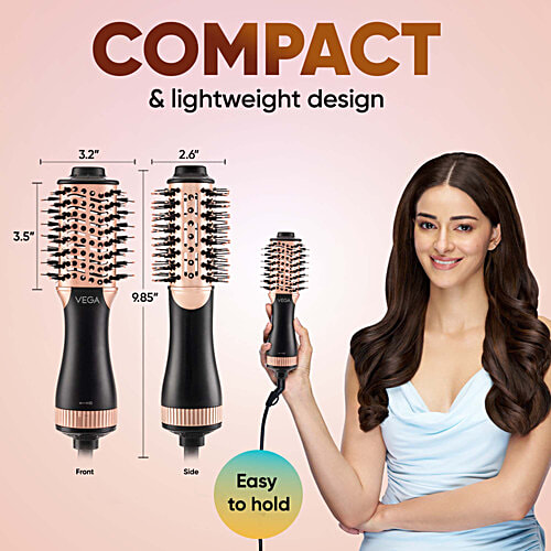 Vega LitStyle L3 Volumizer Hair Dryer Brush VHSD-03 - For Women, Black & Gold, 1 pc 3 Heat/2 Speed Settings, Ceramic Coated Styling Surface, Tangle-Free Bristles