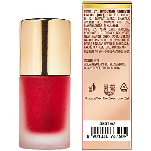 Lakme 9 To 5 Double Duty Lip & Cheek Water Stain, 9 ml Sunset Kiss Easy to Apply & Blend, Transfer-Proof Tint, Long Lasting