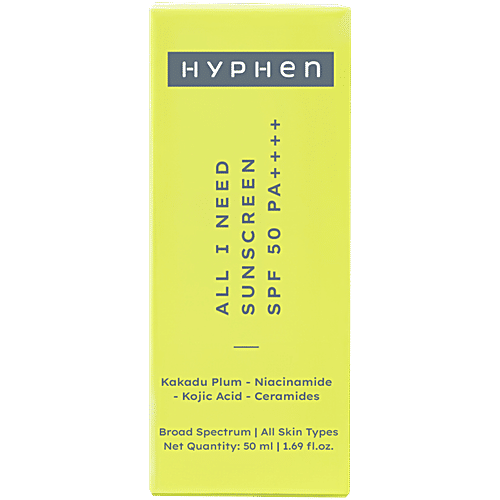 Hyphen All I Need Sunscreen - SPF 50 PA++++, With Ceramide, 50 ml  Broad Spectrum, For All Skin Types, Moisturises, Protects from UV Rays & Blue Light