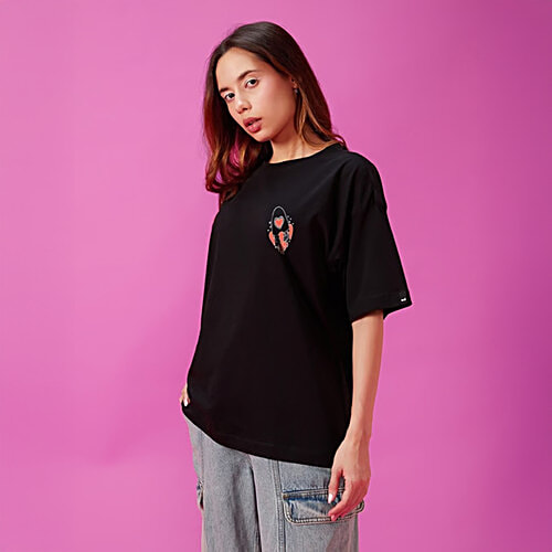Bewakoof Black Graphic Oversized T-Shirt, 1 pc (Size - XL) 