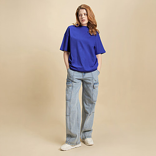 Bewakoof Blue Printed Oversized T-Shirt, 1 pc (Size - XL) 