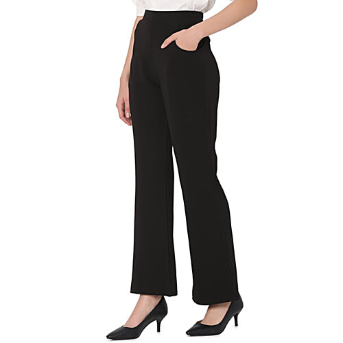 Smarty Pants Black Cotton Lycra Flared Fit High Rise Trousers, 1 pc (Size - 30)