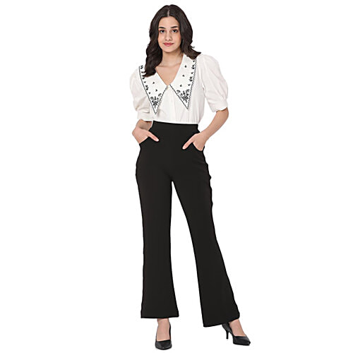 Smarty Pants Black Cotton Lycra Flared Fit High Rise Trousers, 1 pc (Size - 30)