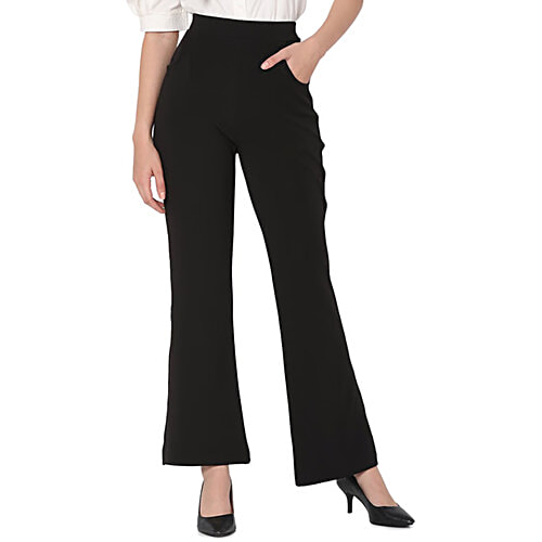 Smarty Pants Black Cotton Lycra Flared Fit High Rise Trousers, 1 pc (Size - 30)