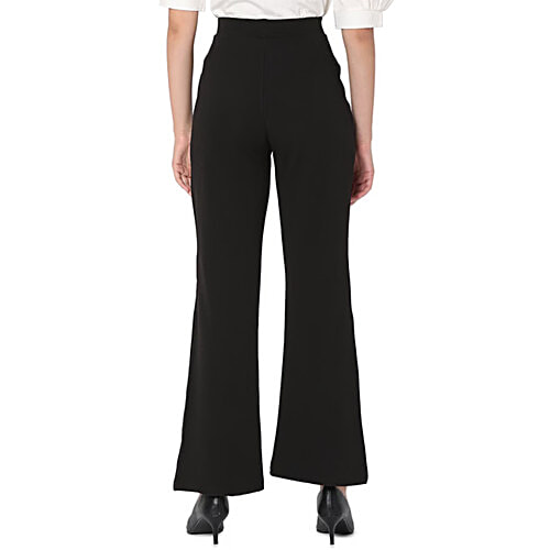 Smarty Pants Black Cotton Lycra Flared Fit High Rise Trousers, 1 pc (Size - 32)