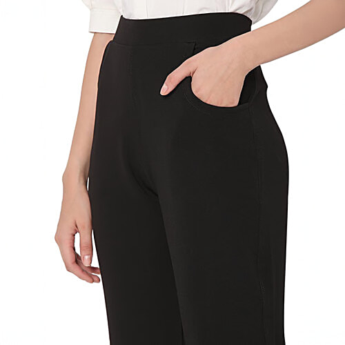 Smarty Pants Black Cotton Lycra Flared Fit High Rise Trousers, 1 pc (Size - 32)