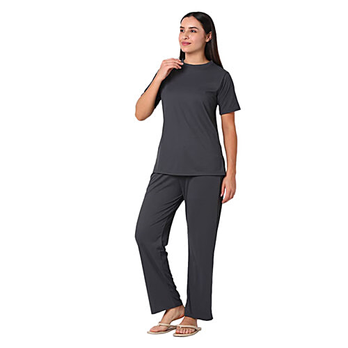 Smarty Pants Grey Cotton T-Shirt With Pyjamas, 1 Set (Size - S) 