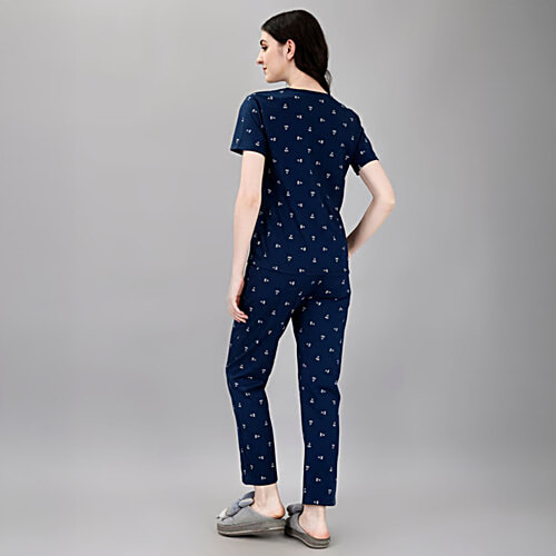 Smarty Pants Navy Printed T-Shirt With Pyjamas, 1 Set (Size - XL)